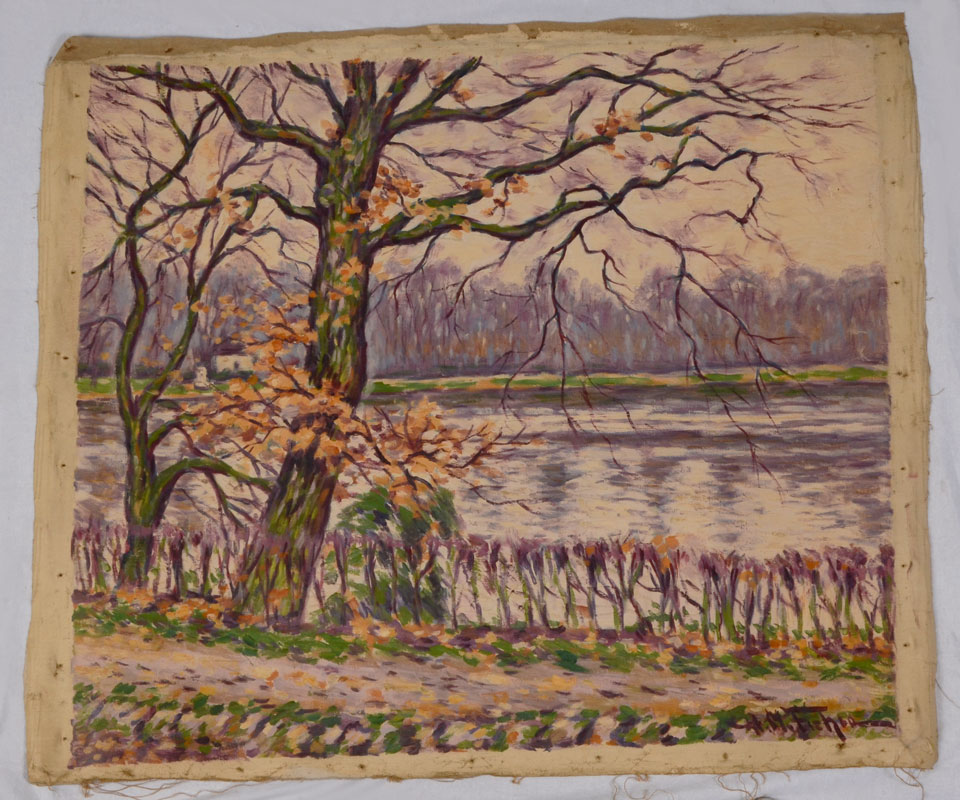 Appraisal: FISHER Hugo Melville American - Autumnal Riverside Scene Oil Canvas