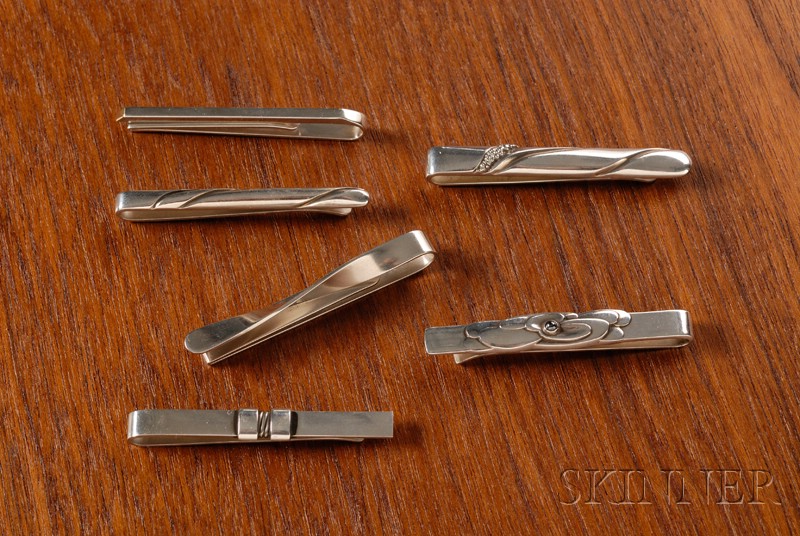 Appraisal: Six Georg Jensen Tie Bars Sterling silver Denmark Variety of