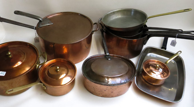 Appraisal: EIGHTEEN PIECES ASSORTED COPPER CLAD COOKWARE assorted pots eight with