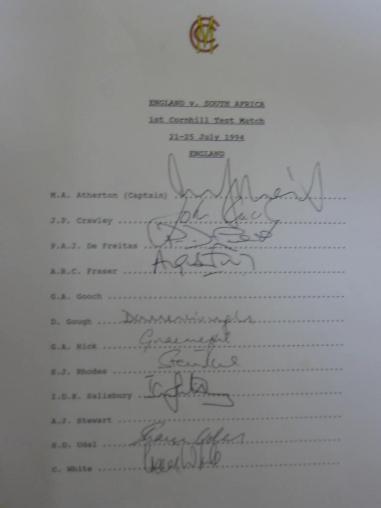 Appraisal: England v South Africa cricket team July ten signatures including