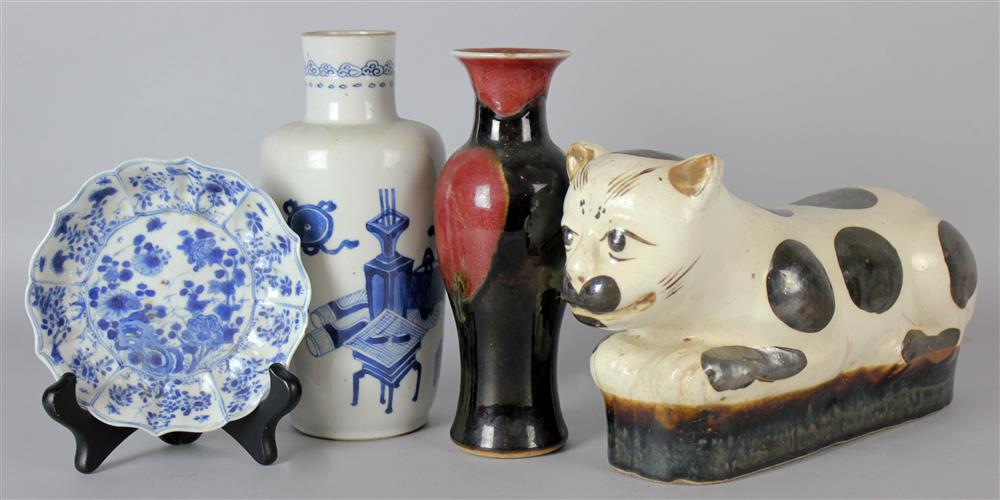 Appraisal: CHINESE CAT FORM PILLOW AND OTHER CERAMICS the cat of