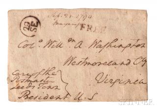 Appraisal: Washington George - Holograph Envelope Face with Free Frank Signed