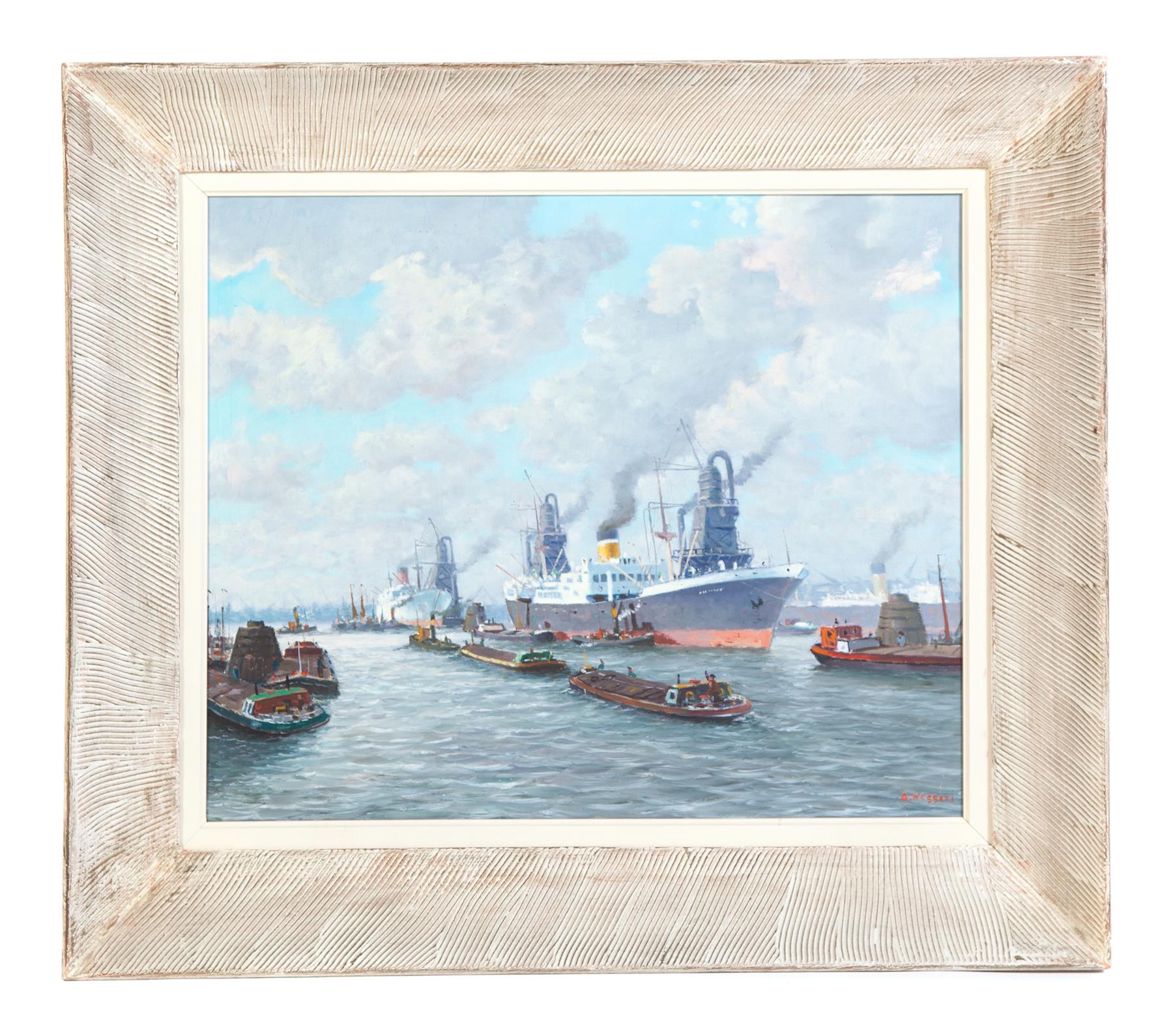 Appraisal: FRAMED OIL ON CANVAS HARBOR SCENE SIGNED A WEGGERS Twentieth