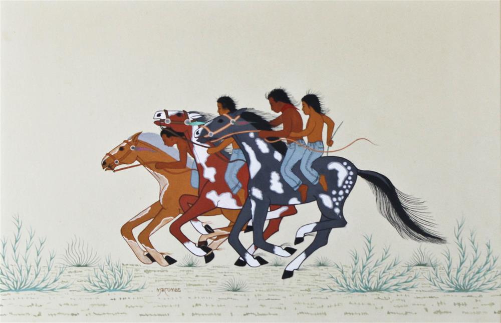 Appraisal: SOLOMON MCCOMBS NATIVE AMERICAN CREEK - THE RACE Tempera x