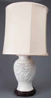 Appraisal: Blanc de Chine Table Lamp Hollywood Regency reticulated Blanc de