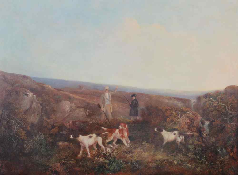 Appraisal: TH C ENGLISH OIL CANVAS OF HUNTERS AND THEIR DOGS