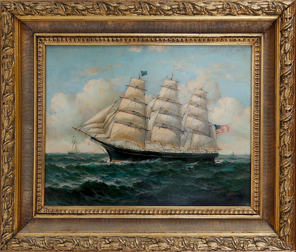 Appraisal: Robert Sanders Oil on Canvas -Mast American Clipper Ship on