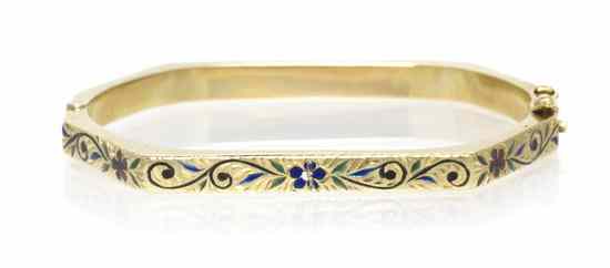 Appraisal: A Karat Yellow Gold and Polychrome Enamel Bangle in an