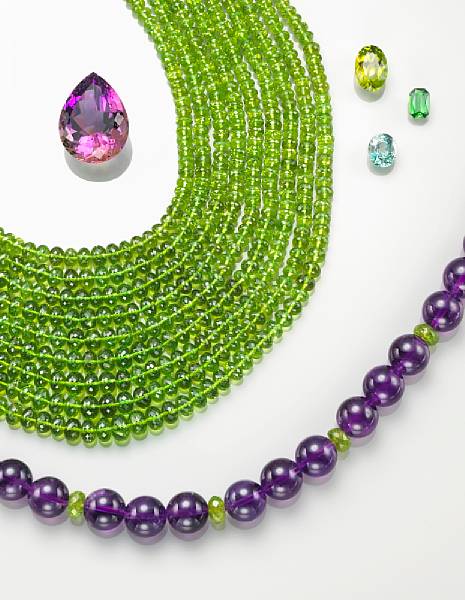 Appraisal: Peridot Bib Necklace An impressive bib necklace designed as nine