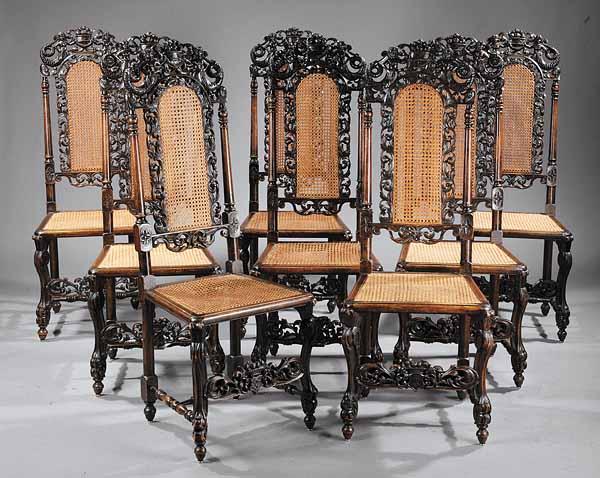 Appraisal: A Suite of Eight Antique Carved Beech and Caned William