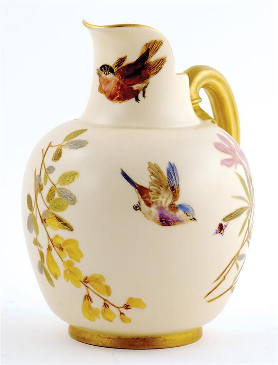 Appraisal: Royal Worcester porcelain pitcher circa ovoid form with erect spout