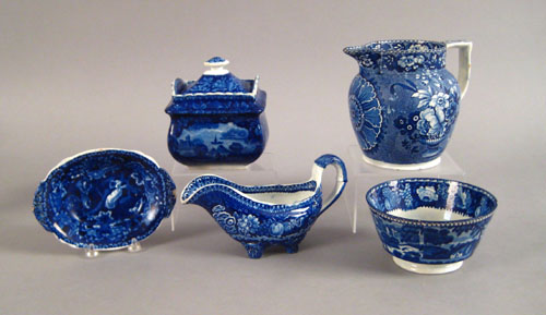 Appraisal: Five blue Staffordshire tablewares th c to include a pitcher