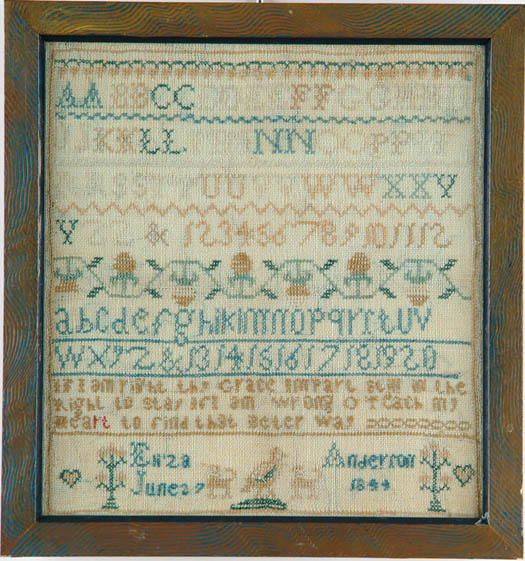 Appraisal: NEEDLEWORK SAMPLER BY ELIZA ANDERSON Six alpha numeric rows with