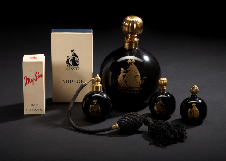 Appraisal: A Black Glass Boule Noire Lanvin Perfume Bottle early th