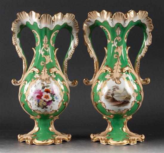 Appraisal: Pair of English molded and floral painted porcelain cabinet vases