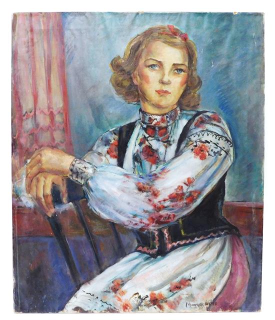 Appraisal: Marion Huse American - Model in Embroidered Peasant Blouse oil