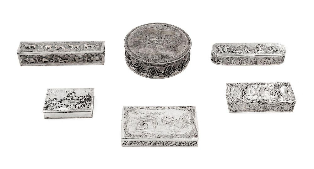 Appraisal: Five Continental Silver Boxes Five Continental Silver Boxes Late th