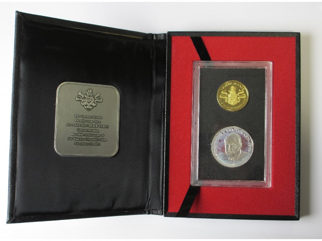 Appraisal: A boxed Cayman Islands Churchill commemorative coin set with ct