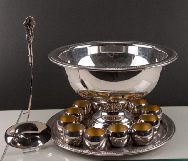 Appraisal: F B Rogers Silverplated Punch Bowl Tray and Cups To