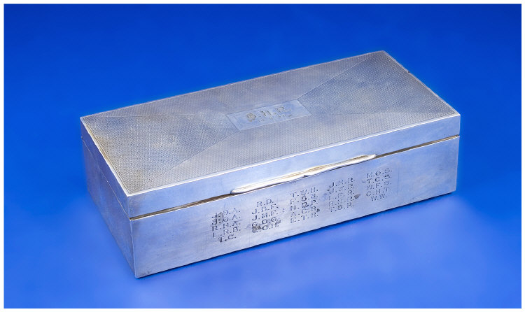 Appraisal: Silver Cigarette Box Of Rectangular Form Hinged Lid Engine Turned