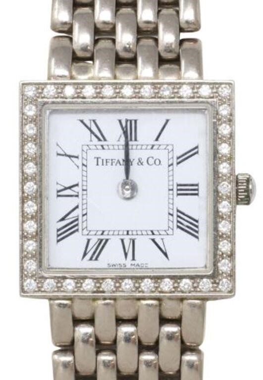 Appraisal: Lady's kt white gold wristwatch Tiffany Company square case with