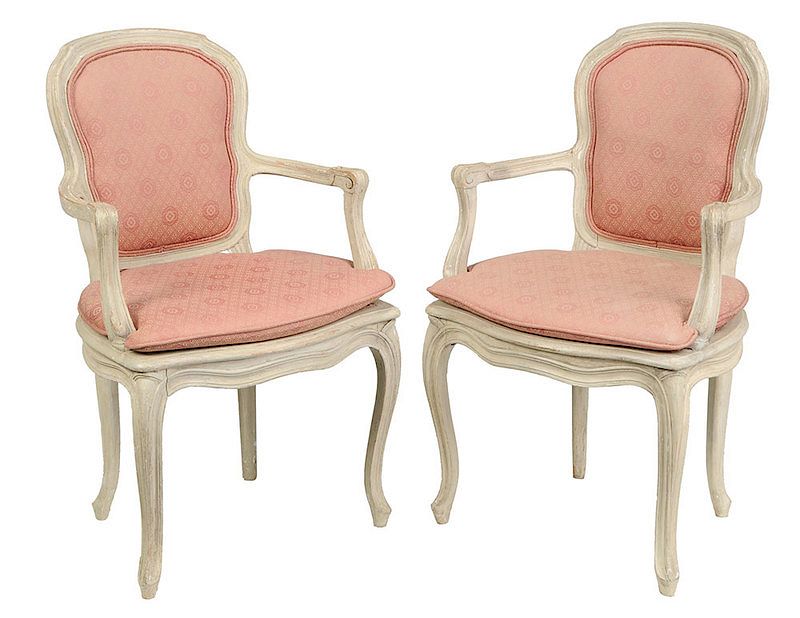 Appraisal: Pair Louis XV Style Paint Decorated Arm Chairs French th