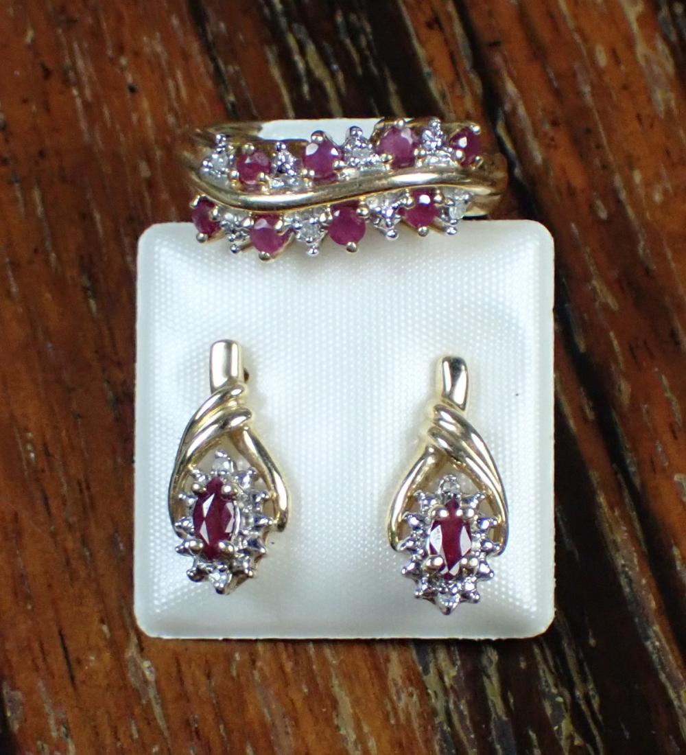 Appraisal: RUBY DIAMOND AND TWO-TONE GOLD RING AND EARRINGS including a