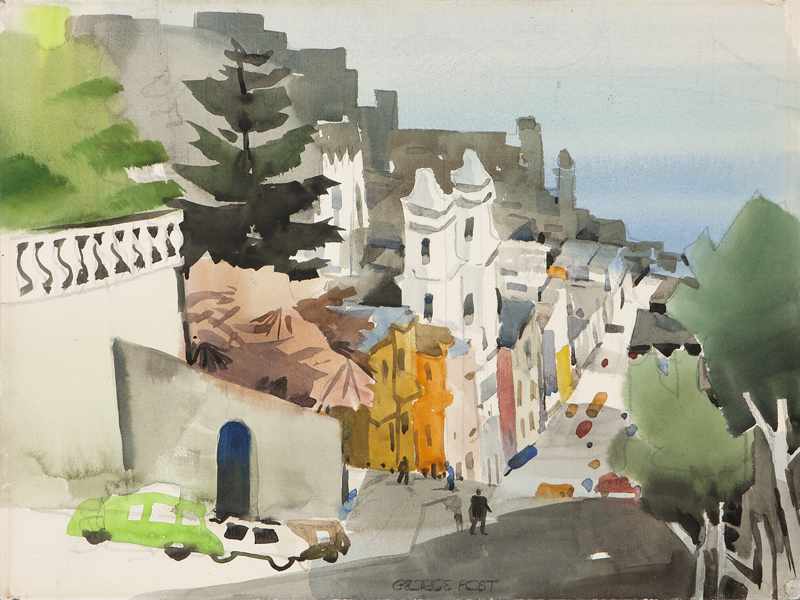 Appraisal: 'Looking Down Broadway S F '' unframed watercolor on paper