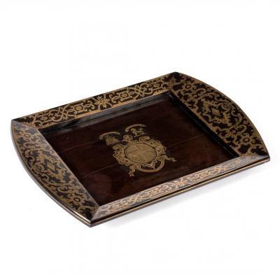 Appraisal: An early th Century brass inlaid tray with central armorial