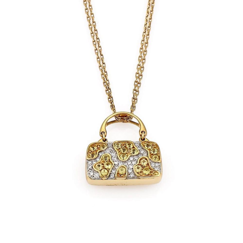 Appraisal: K Yellow Gold Mirabelle Diamond Sapphire Purse Necklace K Yellow