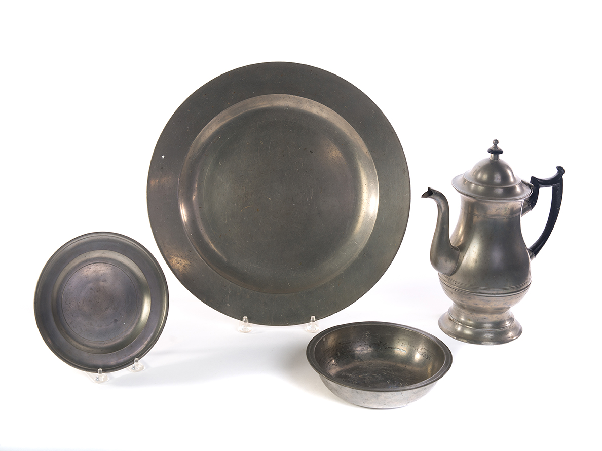 Appraisal: FOUR PIECES OF PEWTER First quarter- th century American tall