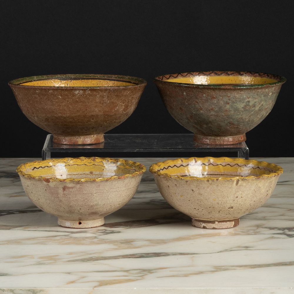 Appraisal: Two Pairs of Earthenware Glazed and Enameled Bowls Possibly Montiel