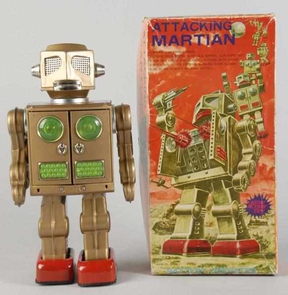 Appraisal: Tin Litho Attacking Martian Robot Battery-Op Toy Description Japanese Working