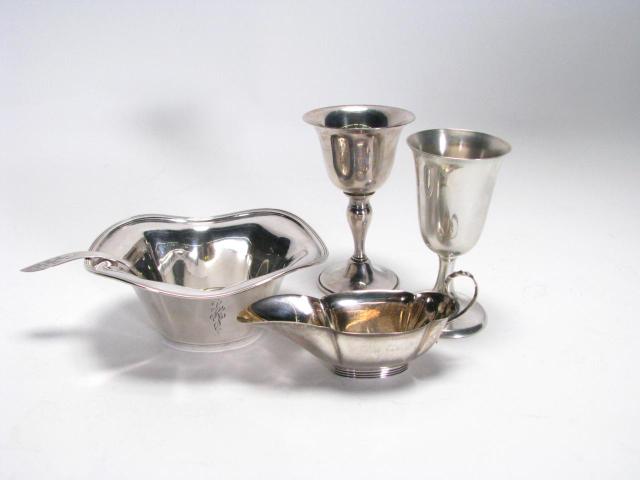 Appraisal: Group of sterling tableware including oval sauce with dipper both