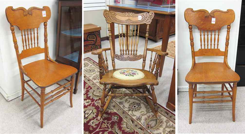 Appraisal: THREE ARTICLES OF AMERICAN OAK SEATING FURNITURE late th century