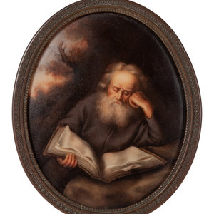 Appraisal: AFTER Salomon Koninck The Hermit painted porcelain plaque signed illegibly