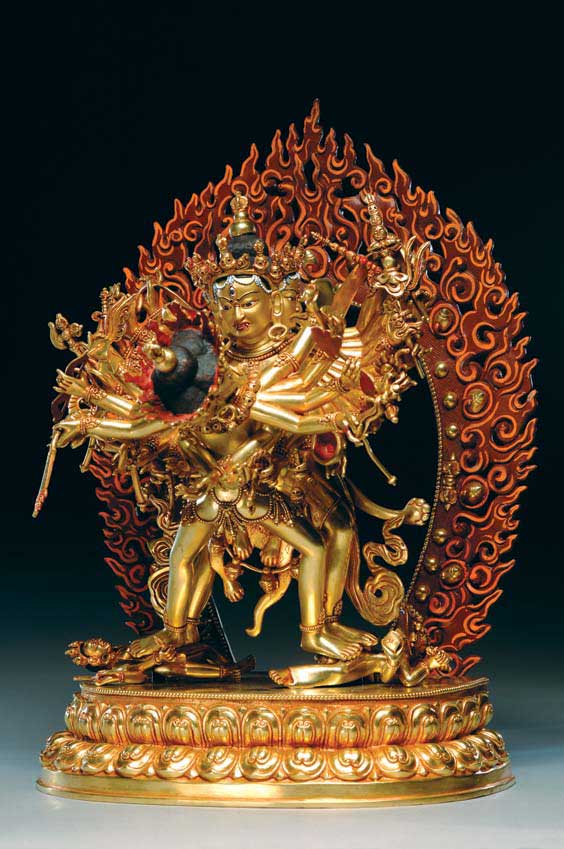 Appraisal: LARGE GILT BRONZE GROUP Elaborate Sino-Tibetan or Nepalese gilt bronze