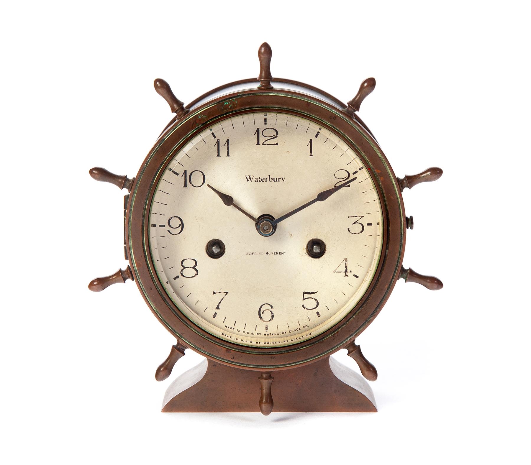 Appraisal: WATERBURY JEWELED MOVEMENT SHIP'S WHEEL CLOCK American st half- th