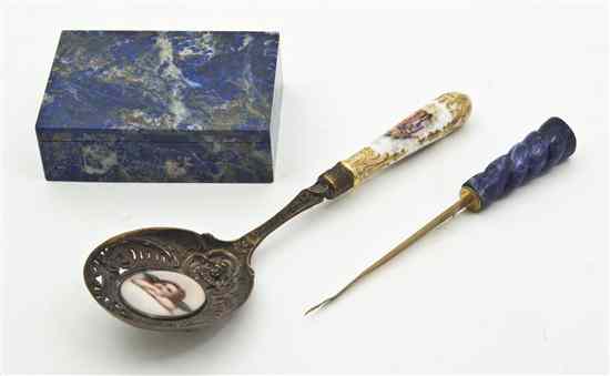 Appraisal: A Continental Gilt Silver and Porcelain Mounted Spoon together with