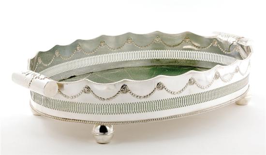 Appraisal: English silverplate and shagreen footed serving tray oval Neoclassical pierced