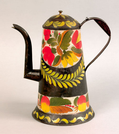 Appraisal: Exceptional Pennsylvania tole coffee pot th c retaining a vibrant