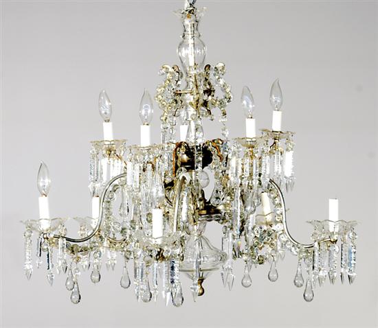 Appraisal: Crystal ten-light chandelier early th century vasiform crown with swags