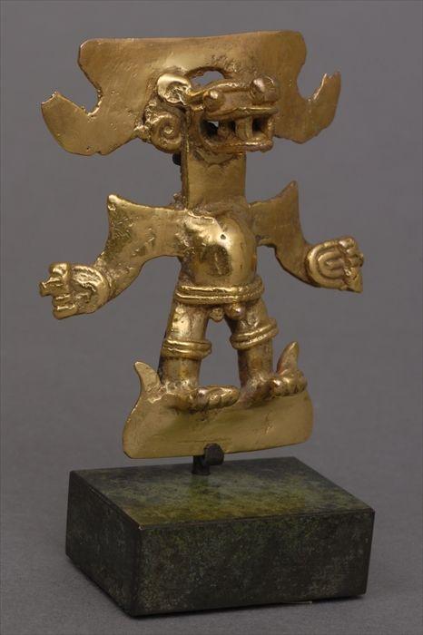 Appraisal: PRE-COLUMBIAN-STYLE GOLD FIGURAL PENDANT The standing composite male deity with