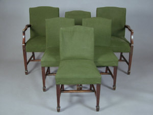 Appraisal: A set of six green upholstered dining chairs th century