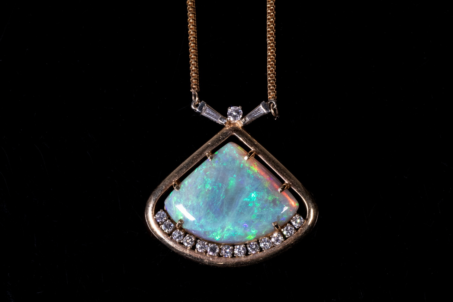 Appraisal: GOLD OPAL DIAMOND NECKLACE K Yellow Gold Necklace having a