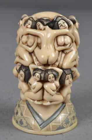 Appraisal: Chinese Carved Ivory Polychrome BustFinely carved and painted to depict