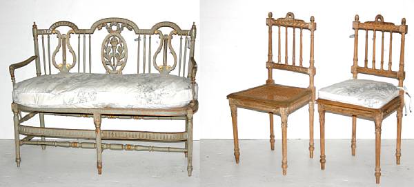 Appraisal: A Louis XVI style suite comprising a settee and two