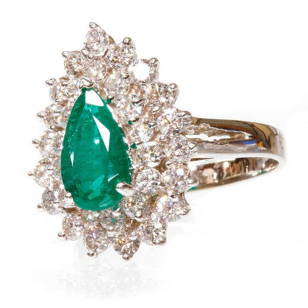 Appraisal: carat emerald weight and carat total diamond weight ring pear-shaped