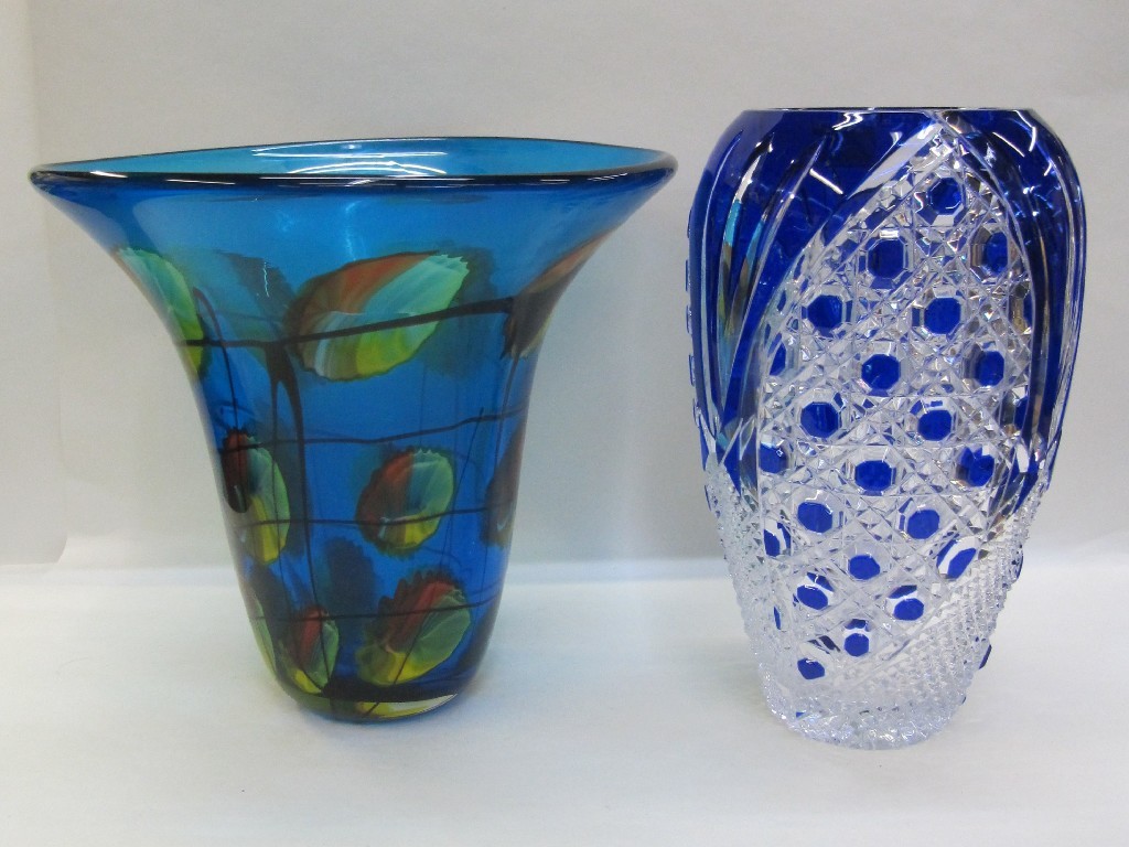 Appraisal: Turquoise blue Art Glass vase and a Polish blue flashed