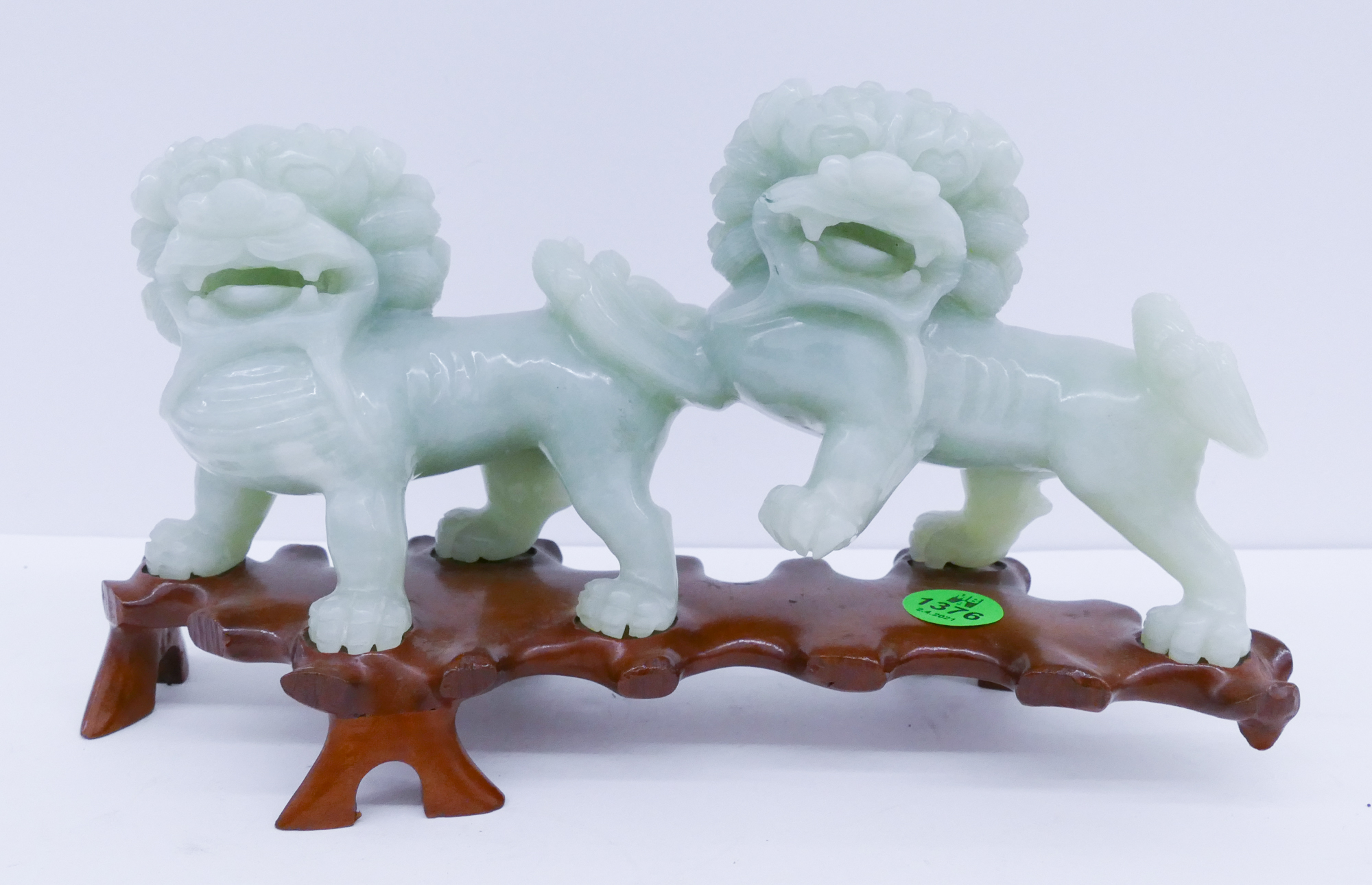 Appraisal: Chinese Carved Jade Twin Foo Dog Figure- x ''